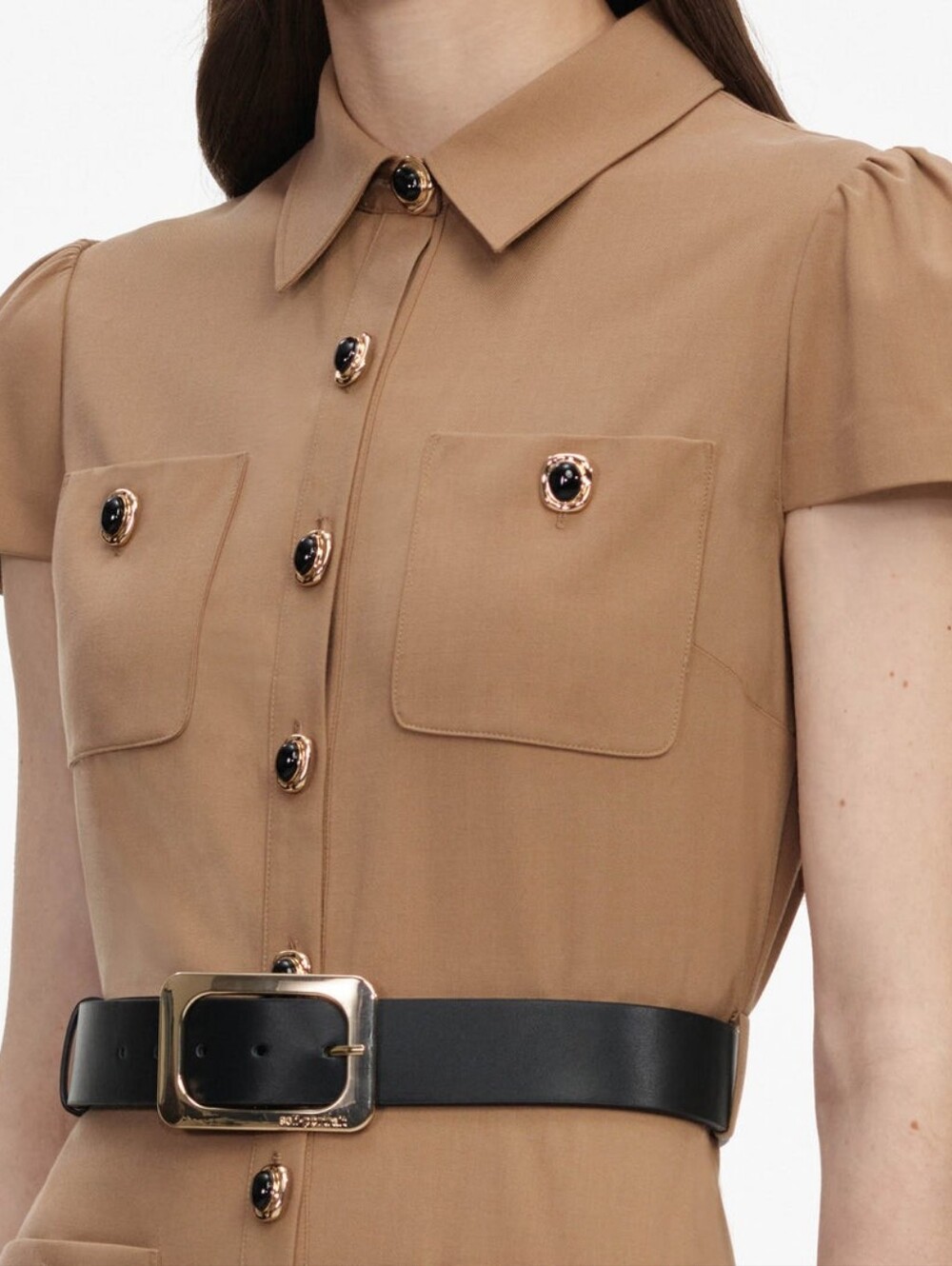 Self Portrait Tan Twill Belted Midi Dress - Picture 5 of 6